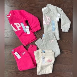 NWT Baby Gap matching sets with 3 sweatpants and 2 sweatshirts Pink Grey size 2T